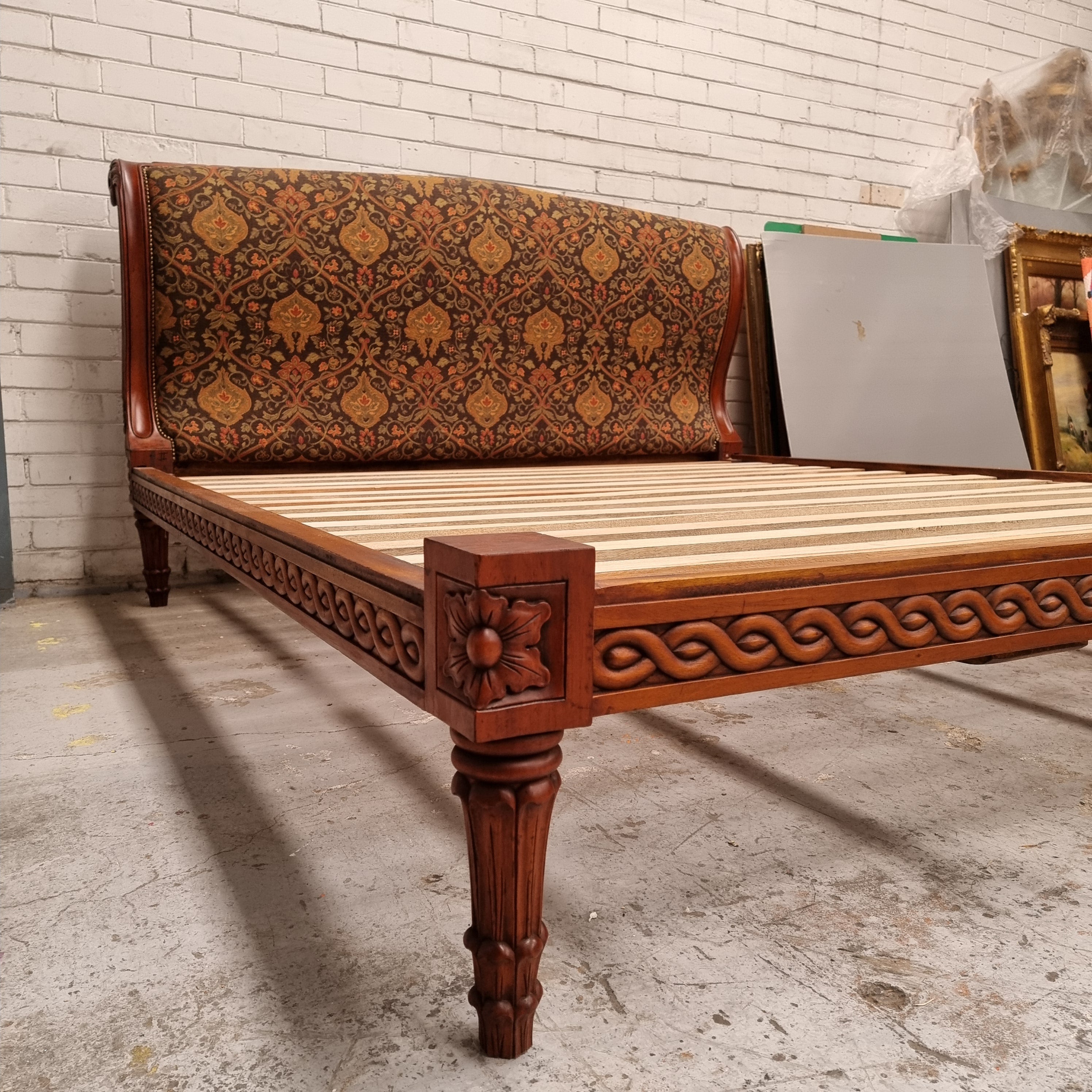 Vintage Empire Style King Size Bed with Impressive Tapestry Upholstery | Antique & Vintage | Moonee Ponds Antiques | Australia Wide Delivery