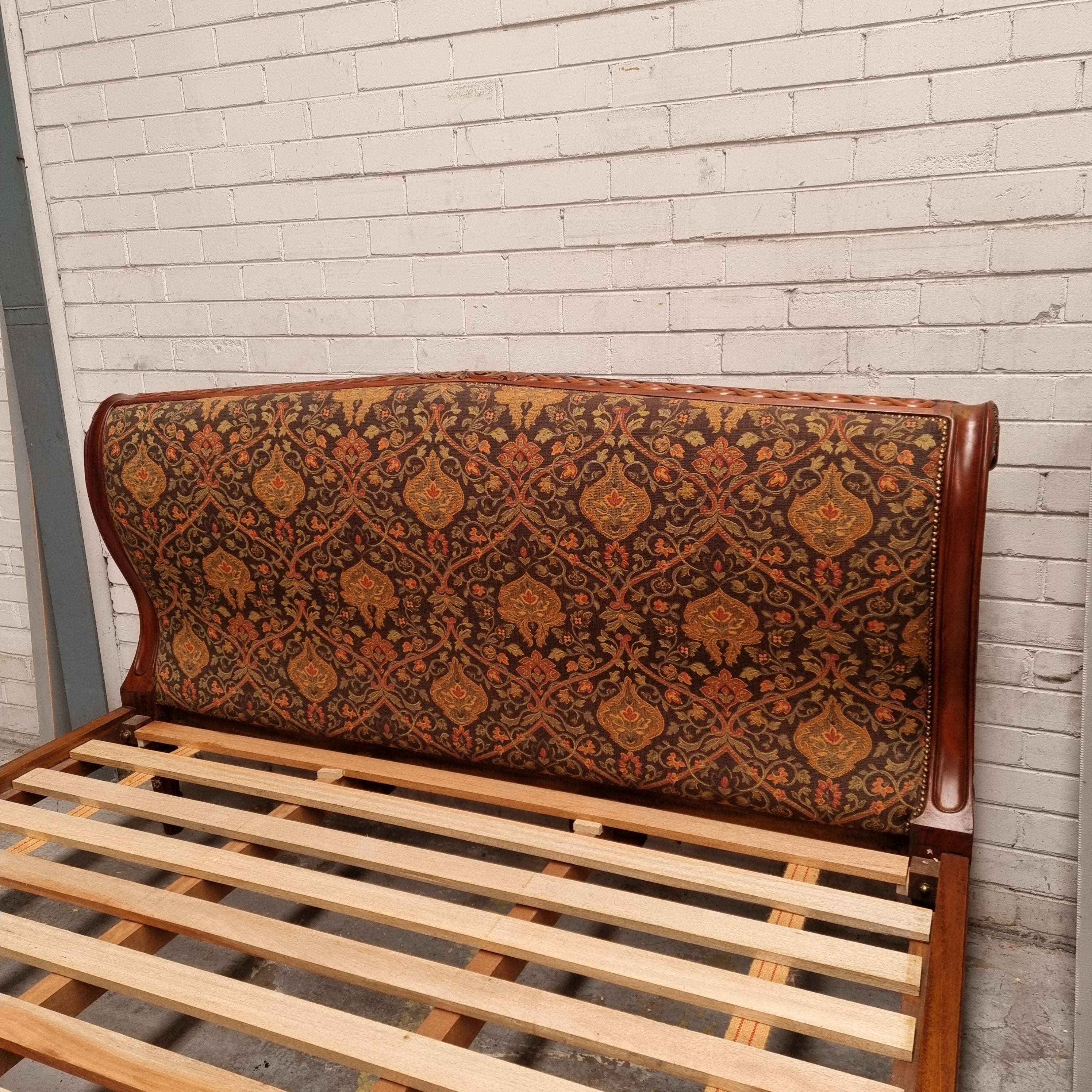 Vintage Empire Style King Size Bed with Impressive Tapestry Upholstery | Antique & Vintage | Moonee Ponds Antiques | Australia Wide Delivery