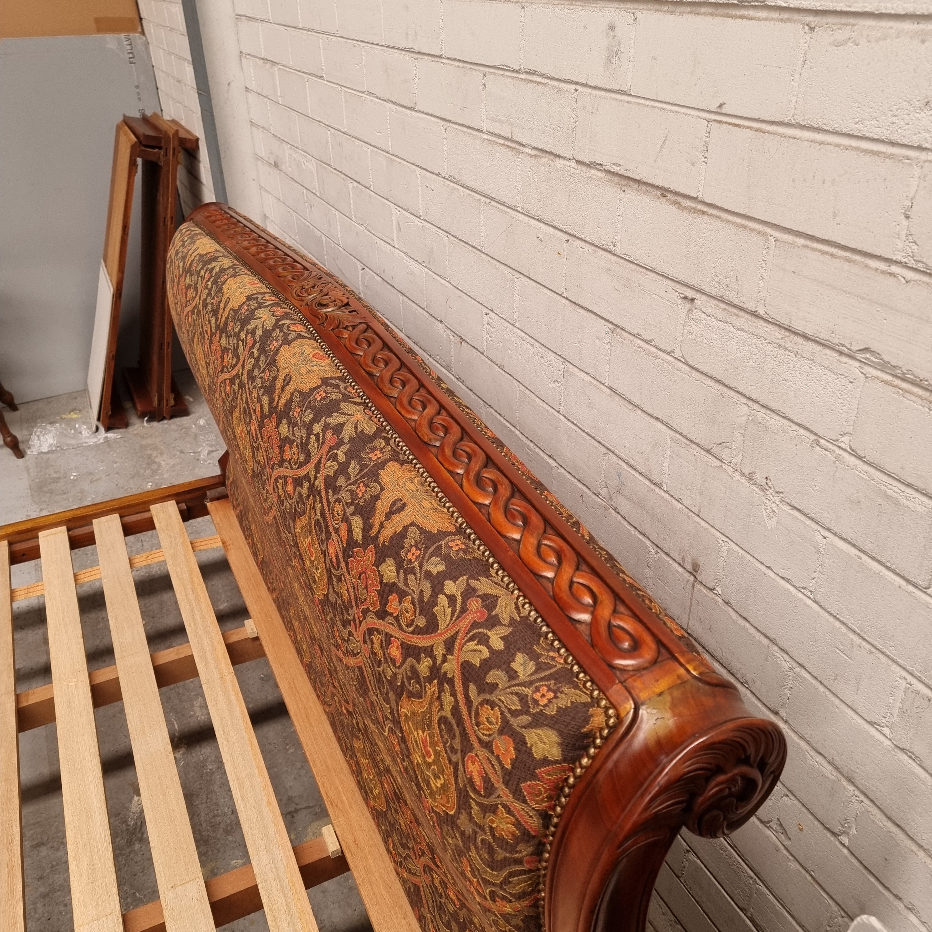 Vintage Empire Style King Size Bed with Impressive Tapestry Upholstery | Antique & Vintage | Moonee Ponds Antiques | Australia Wide Delivery