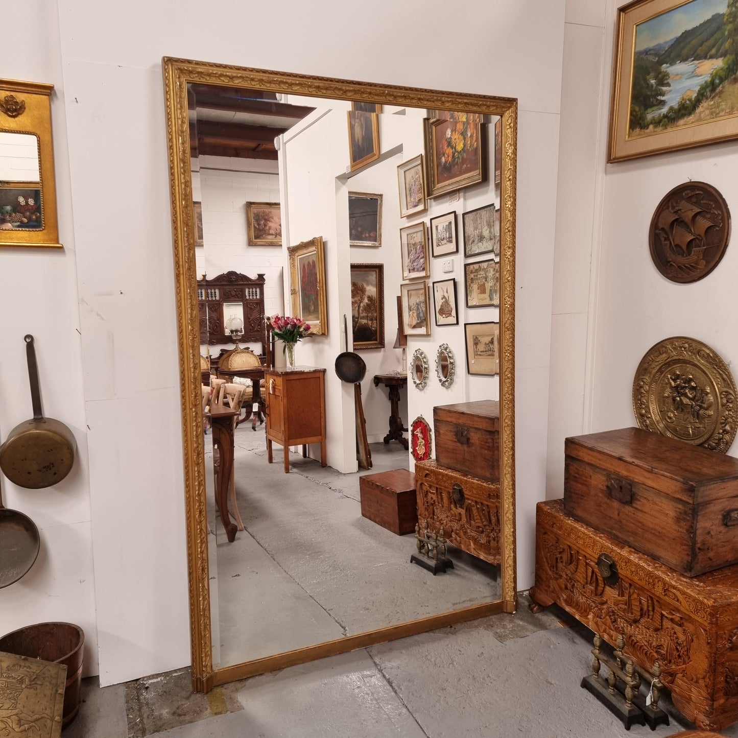 Monumental French 19th Century Gilt Framed Floor Mirror