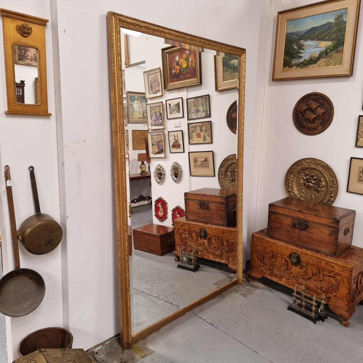 Monumental French 19th Century Gilt Framed Floor Mirror