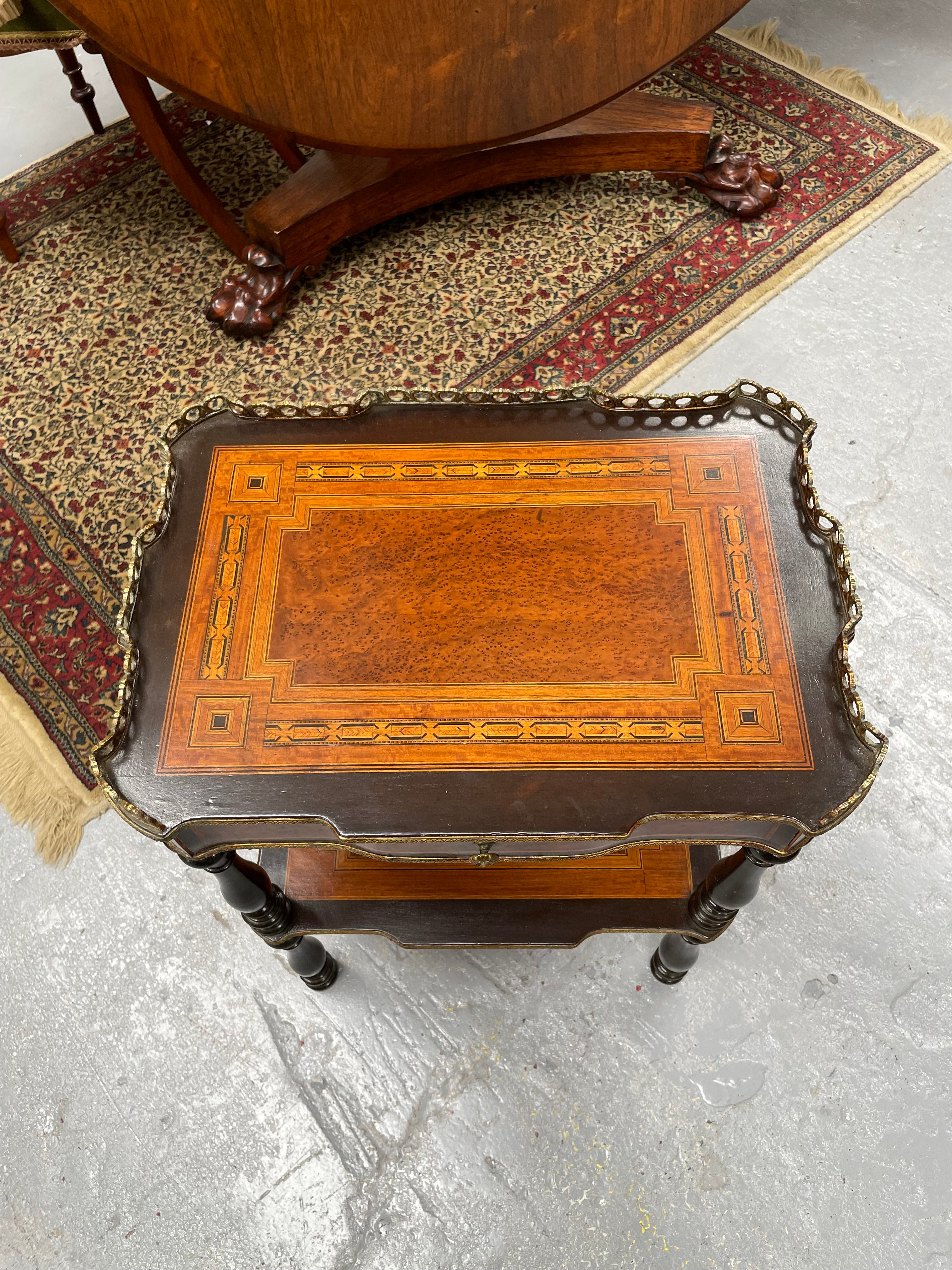 French Inlaid Side Table With Brass Fittings | Antique & Vintage | Moonee Ponds Antiques | Australia Wide Delivery