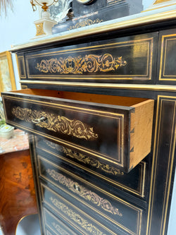Antique 19th Century French Napoleon III Ebonised Boulle Marble Top Seminar | Antique & Vintage | Moonee Ponds Antiques | Australia Wide Delivery