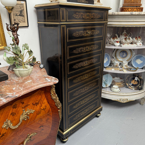 Antique 19th Century French Napoleon III Ebonised Boulle Marble Top Seminar