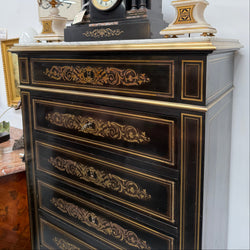 Antique 19th Century French Napoleon III Ebonised Boulle Marble Top Seminar | Antique & Vintage | Moonee Ponds Antiques | Australia Wide Delivery