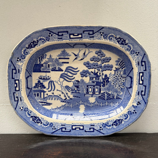 Antique English Willow Pattern Meat Plate C. 1840's