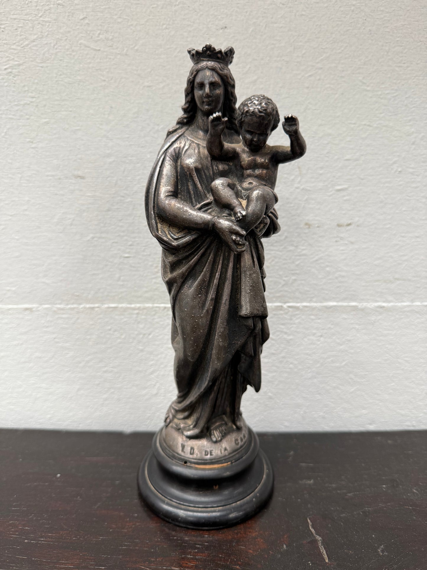 Antique French Metal Figure of The Virgin Mary Holding Jesus - Notre-Dame De La Garde