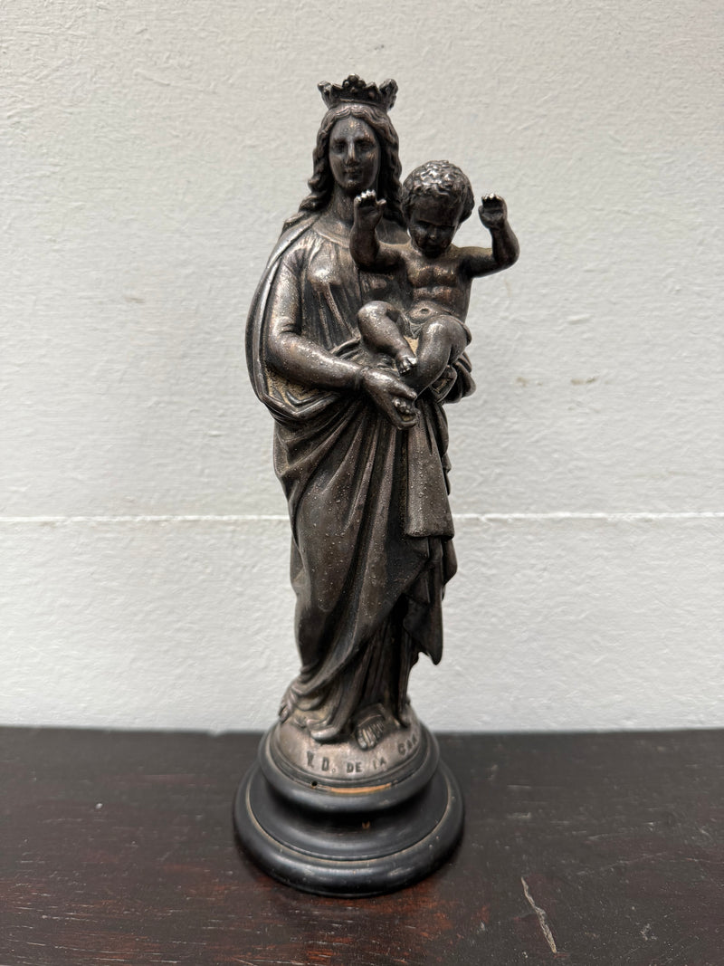Antique French Metal Figure of The Virgin Mary Holding Jesus - Notre-Dame De La Garde