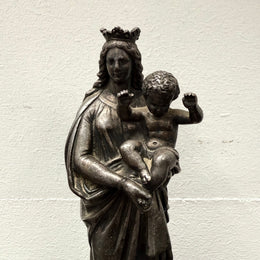 Antique French Metal Figure of The Virgin Mary Holding Jesus - Notre-Dame De La Garde