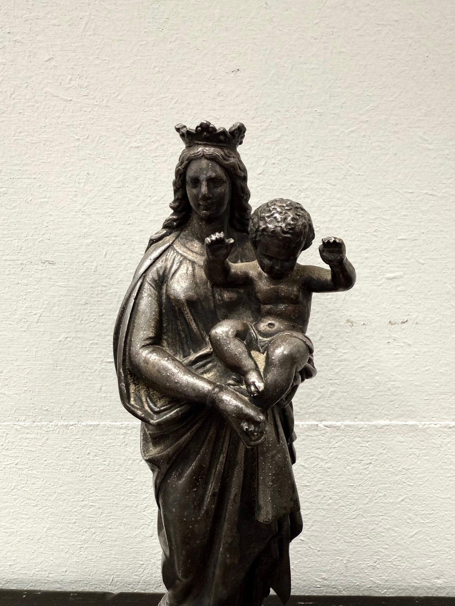 Antique French Metal Figure of The Virgin Mary Holding Jesus - Notre-Dame De La Garde