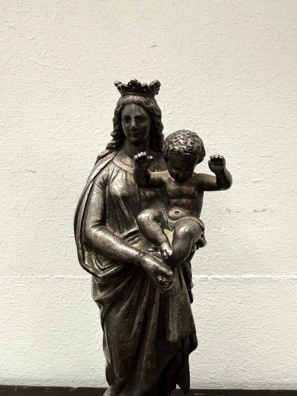 Antique French Metal Figure of The Virgin Mary Holding Jesus - Notre-Dame De La Garde