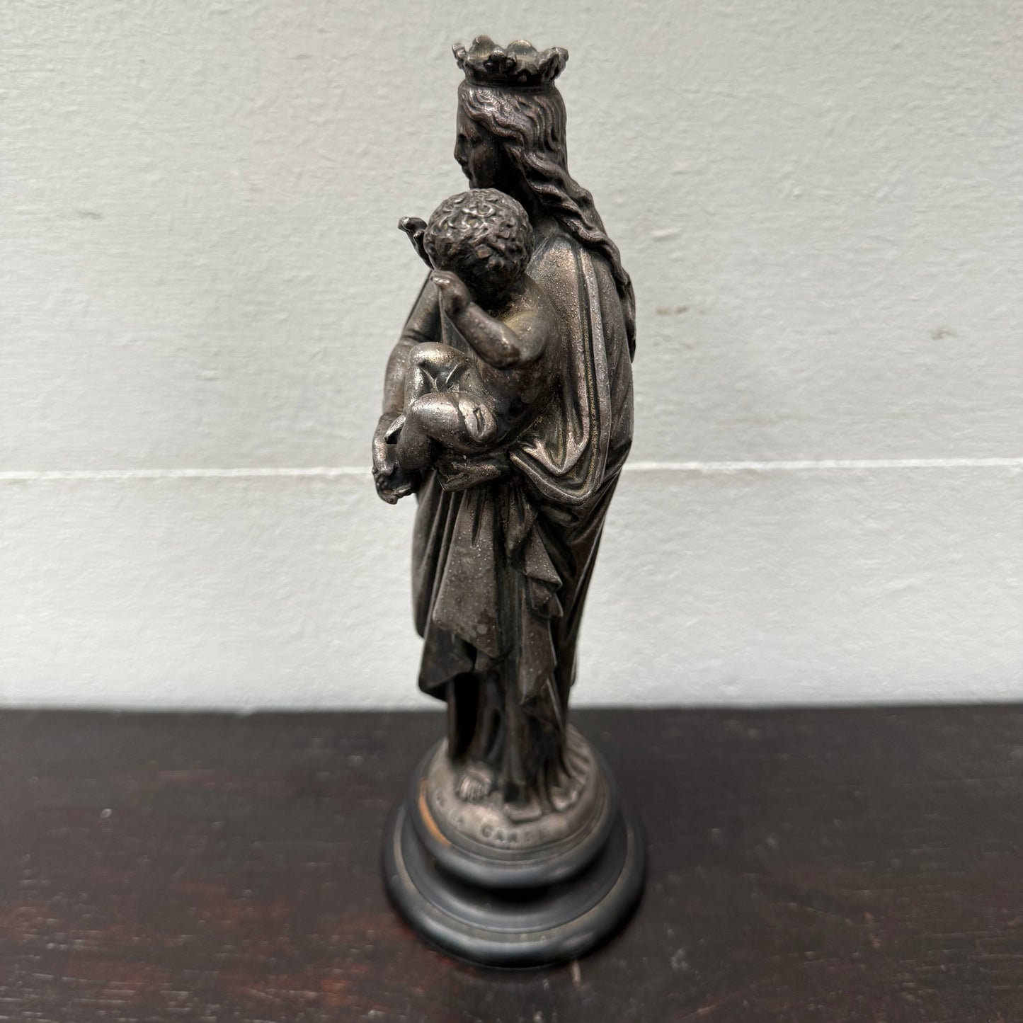 Antique French Metal Figure of The Virgin Mary Holding Jesus - Notre-Dame De La Garde