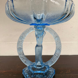 Art Deco Walther & Sohne Dancing Lady Blue Glass Comport