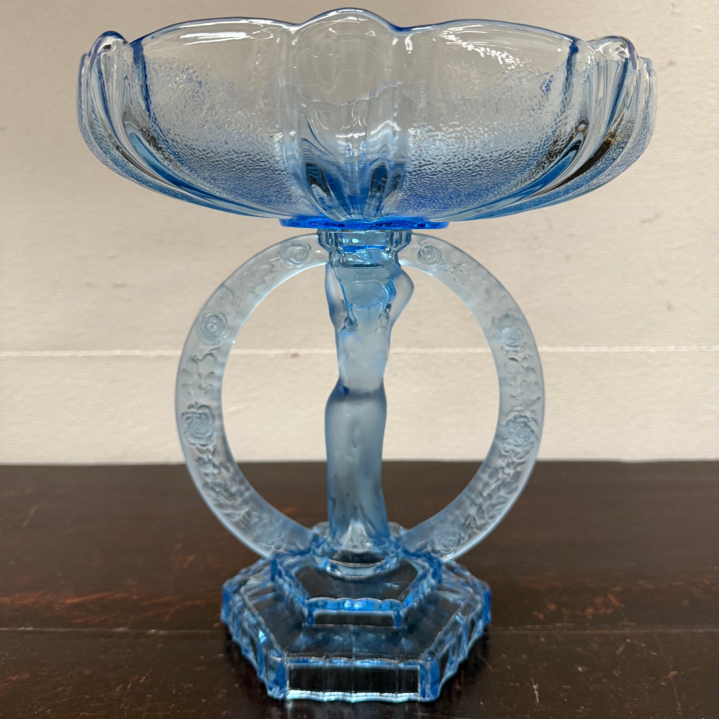 Art Deco Walther & Sohne Dancing Lady Blue Glass Comport