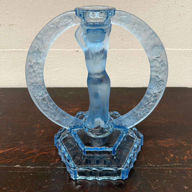 Art Deco Walther & Sohne Dancing Lady Blue Glass Comport 3