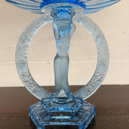 Art Deco Walther & Sohne Dancing Lady Blue Glass Comport 