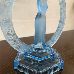 Art Deco Walther & Sohne Dancing Lady Blue Glass Comport 