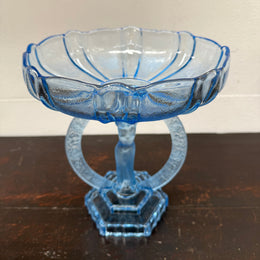 Art Deco Walther & Sohne Dancing Lady Blue Glass Comport