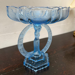Art Deco Walther & Sohne Dancing Lady Blue Glass Comport