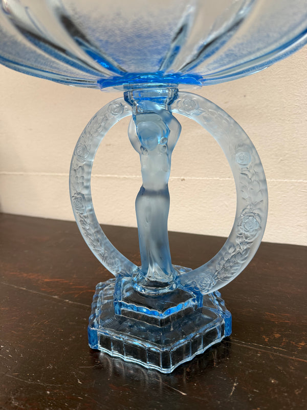 Art Deco Walther & Sohne Dancing Lady Blue Glass Comport
