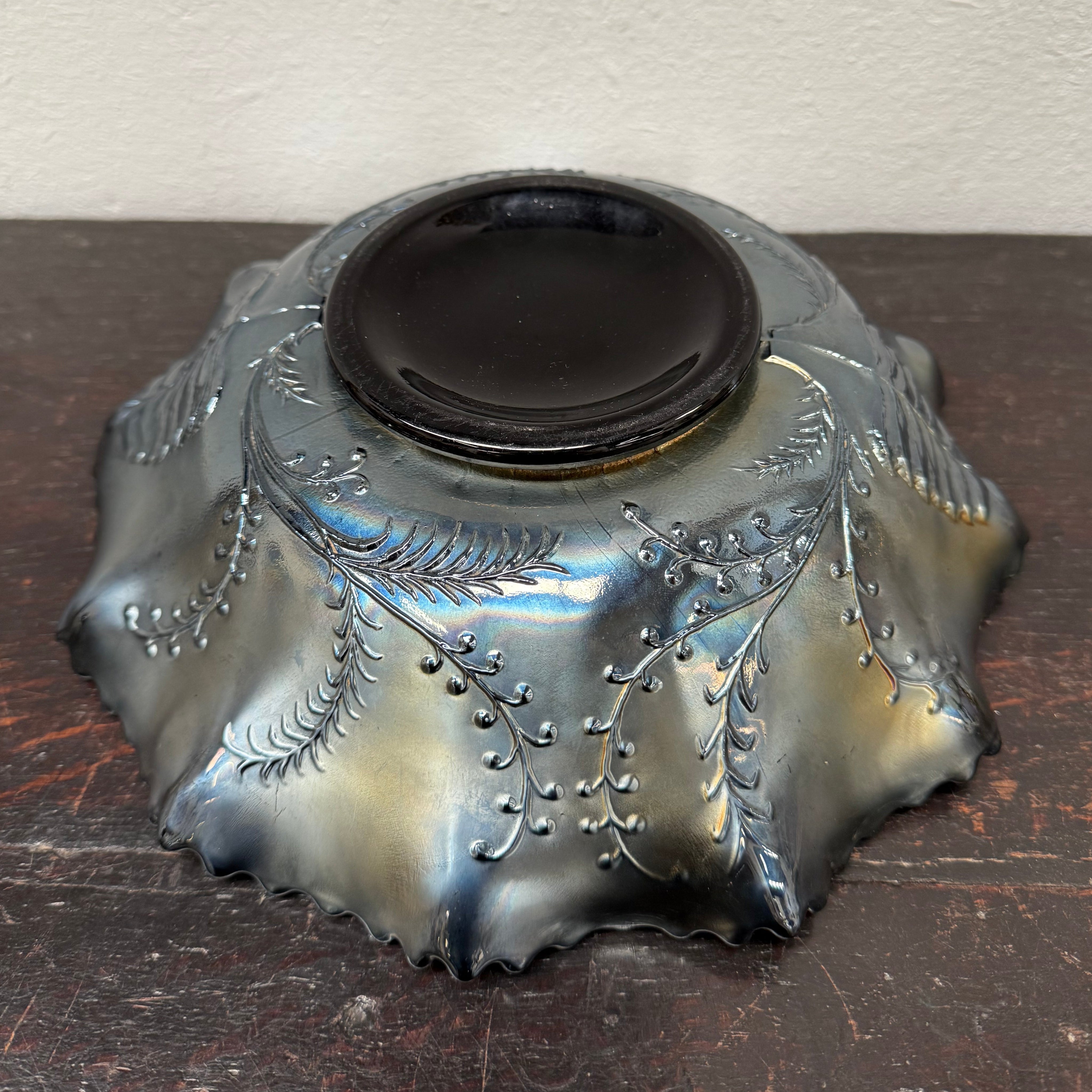 Carnival Glass Master Bowl With Bird "Piping Shrike" & Wattle Decoration | Antique & Vintage | Moonee Ponds Antiques | Australia Wide Delivery
