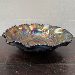Carnival Glass Master Bowl With Bird "Piping Shrike" & Wattle Decoration | Antique & Vintage | Moonee Ponds Antiques | Australia Wide Delivery