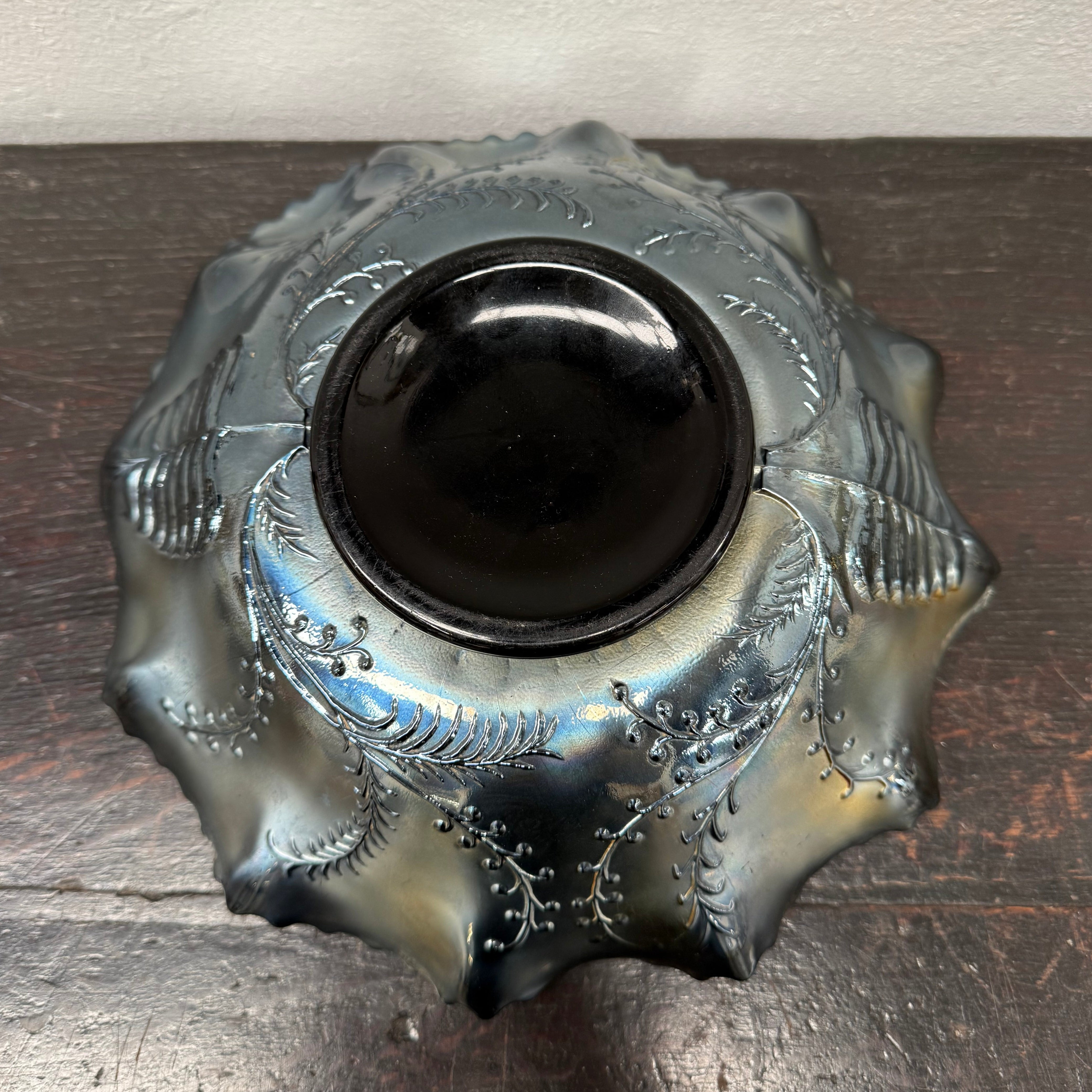 Carnival Glass Master Bowl With Bird "Piping Shrike" & Wattle Decoration | Antique & Vintage | Moonee Ponds Antiques | Australia Wide Delivery