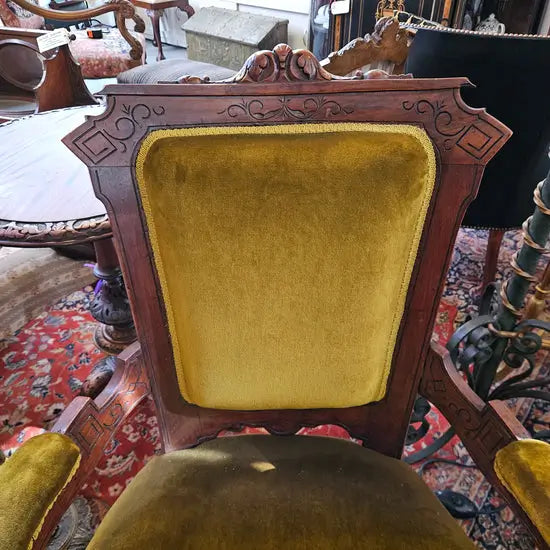 Edwardian Carved/Velvet Mahogany Armchair