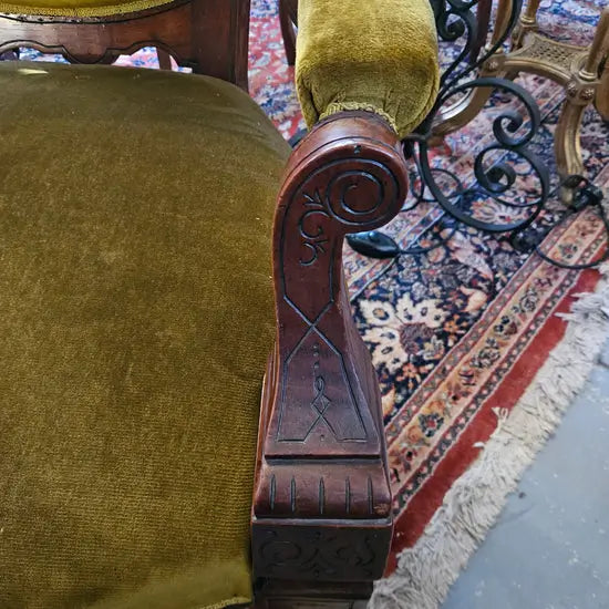 Edwardian Carved/Velvet Mahogany Armchair | Antique & Vintage | Moonee Ponds Antiques | Australia Wide Delivery