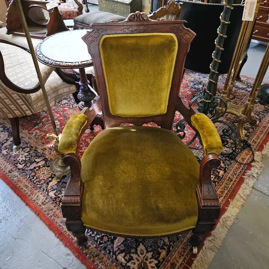 Edwardian Carved/Velvet Mahogany Armchair