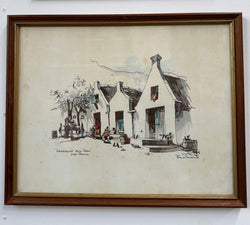Framed Mixed Media "Schoongezicht Wine Cellars Cape Province" By Philip Bawcombe (British and South Africa 190) | Antique & Vintage | Moonee Ponds Antiques | Australia Wide Delivery