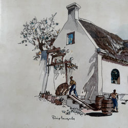 Framed Mixed Media "Schoongezicht Wine Cellars Cape Province" By Philip Bawcombe (British and South Africa Philip William Bawcombe 1906 - 2000) | Antique & Vintage | Moonee Ponds Antiques | Australia Wide Delivery