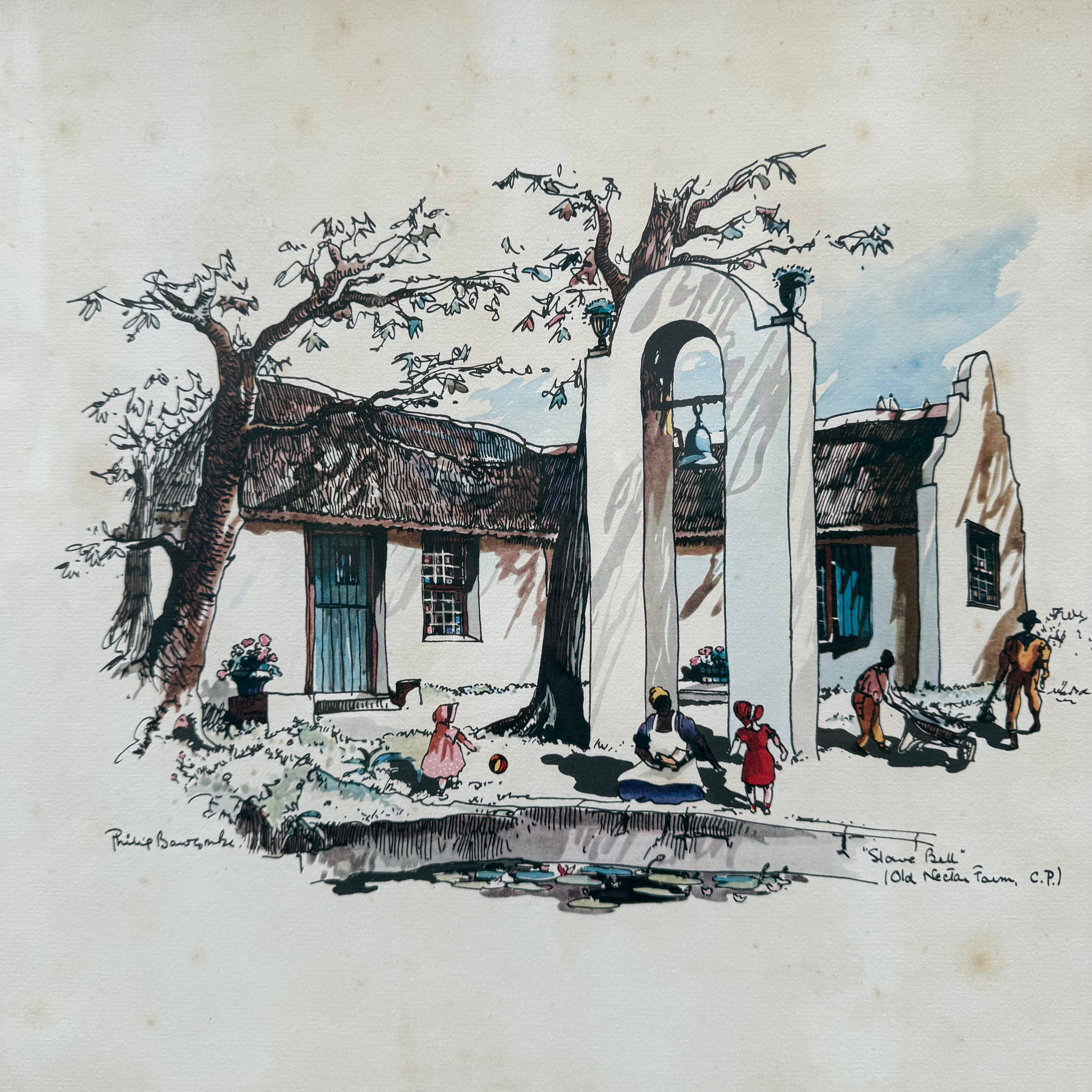 Framed Mixed Media "The Slave Bell Old Nectar Farm C.P" By Philip Bawcombe (British and South Africa 190) | Antique & Vintage | Moonee Ponds Antiques | Australia Wide