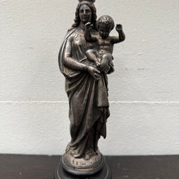 Antique French Metal Figure of The Virgin Mary Holding Jesus - Notre-Dame De La Garde
