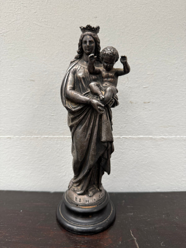 Antique French Metal Figure of The Virgin Mary Holding Jesus - Notre-Dame De La Garde
