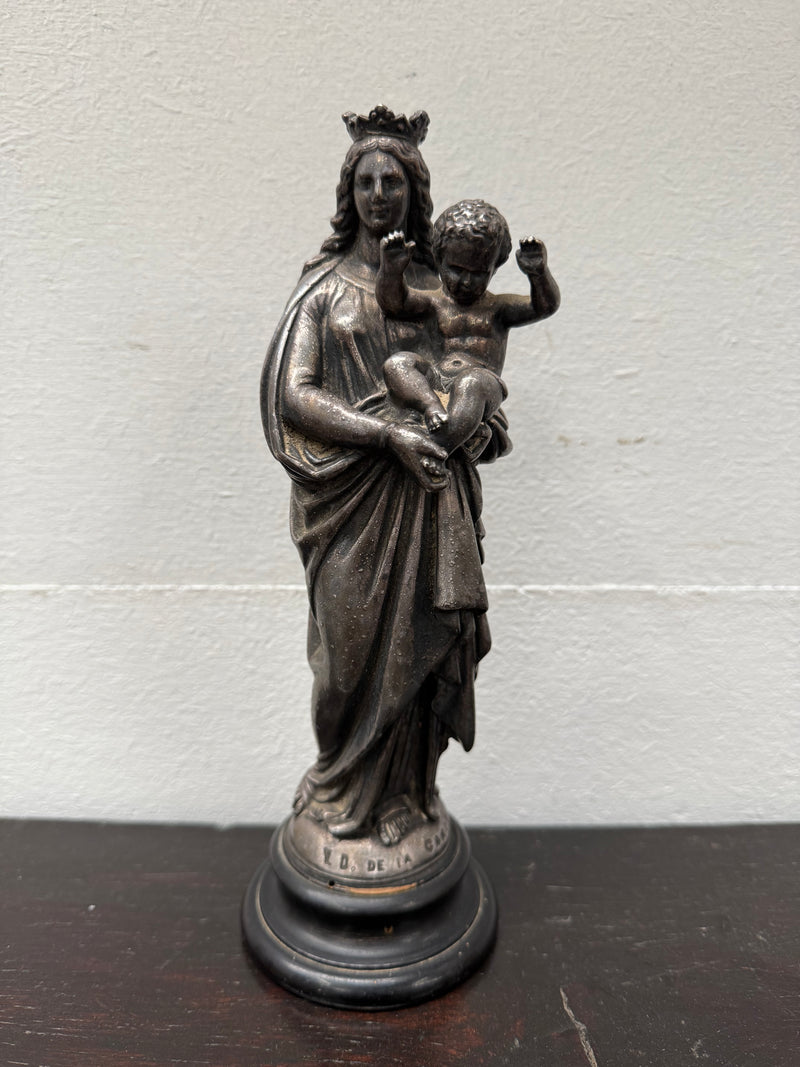 Antique French Metal Figure of The Virgin Mary Holding Jesus - Notre-Dame De La Garde
