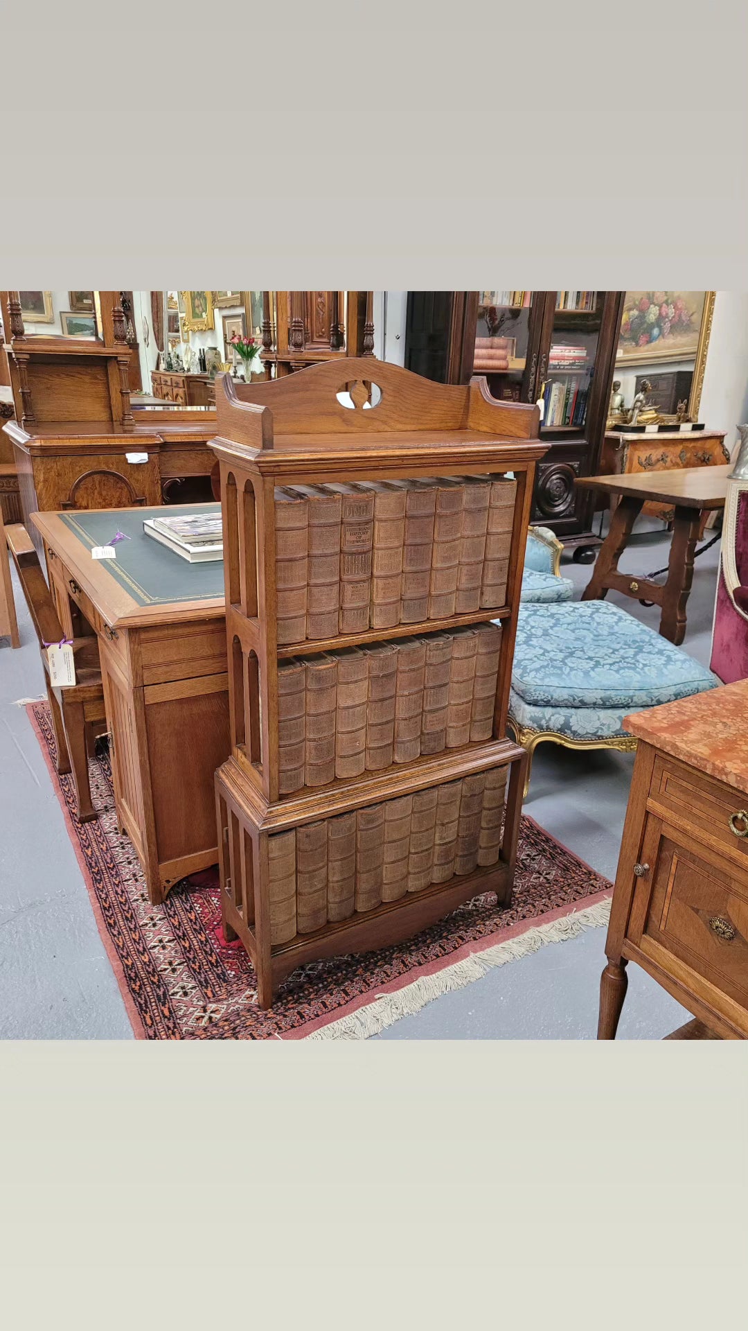 Arts & Crafts Australian Oak Waterfall Bookcase Complete With "Historians History of The World" | Antique & Vintage | Moonee Ponds Antiques | Australia Wide Delivery