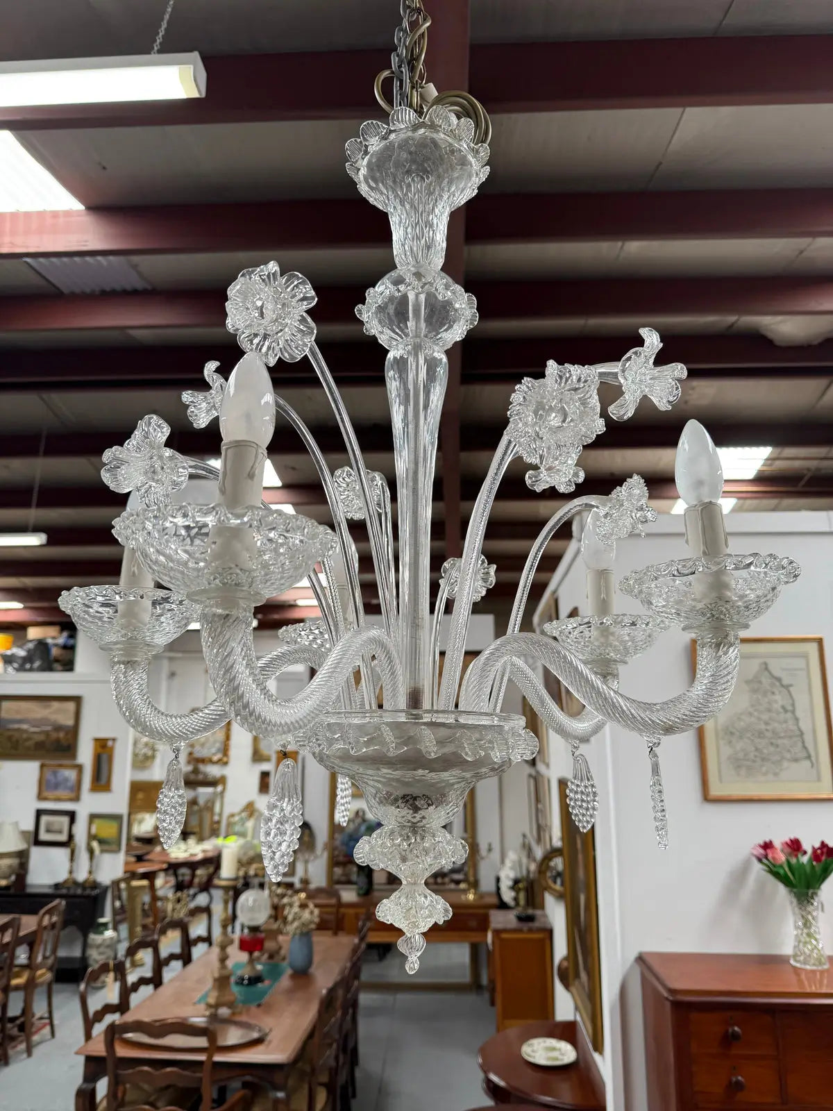 Italian Murano Clear Floral Chandelier | Antique & Vintage | Moonee Ponds Antiques | Australia Wide Delivery