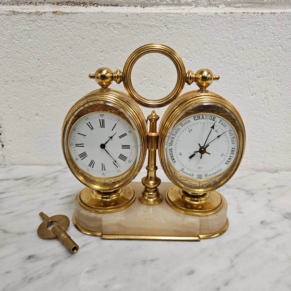 Late 19th Century Twin Oval Clock & Barometer by Antoine Redier Fully Serviced