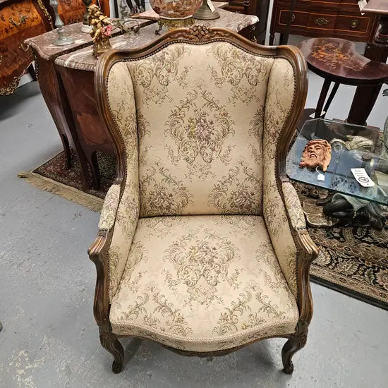 Louis XV Style French Wingback Walnut Tapestry Chair