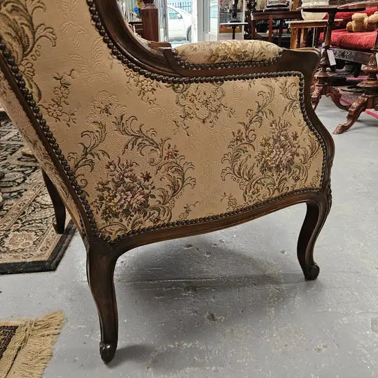 Louis XV Style French Wingback Walnut Tapestry Chair