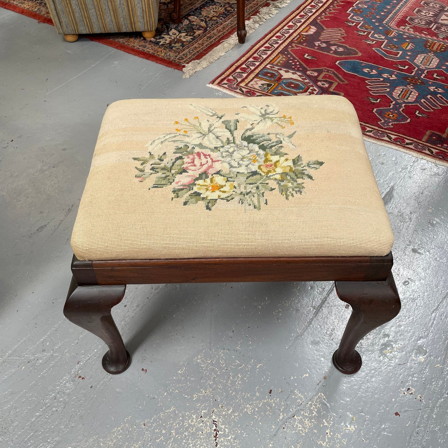 Lovely Vintage Stool with Tapestry