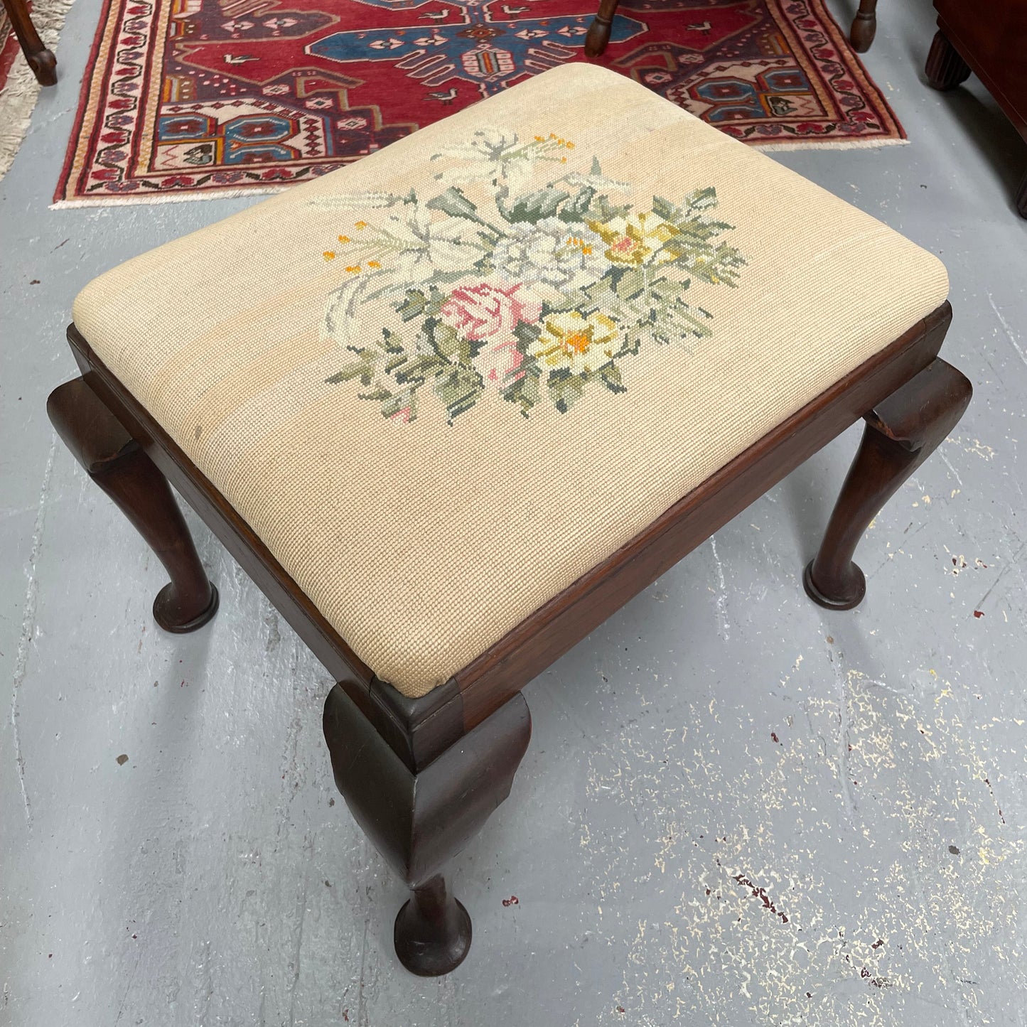 Lovely Vintage Stool with Tapestry