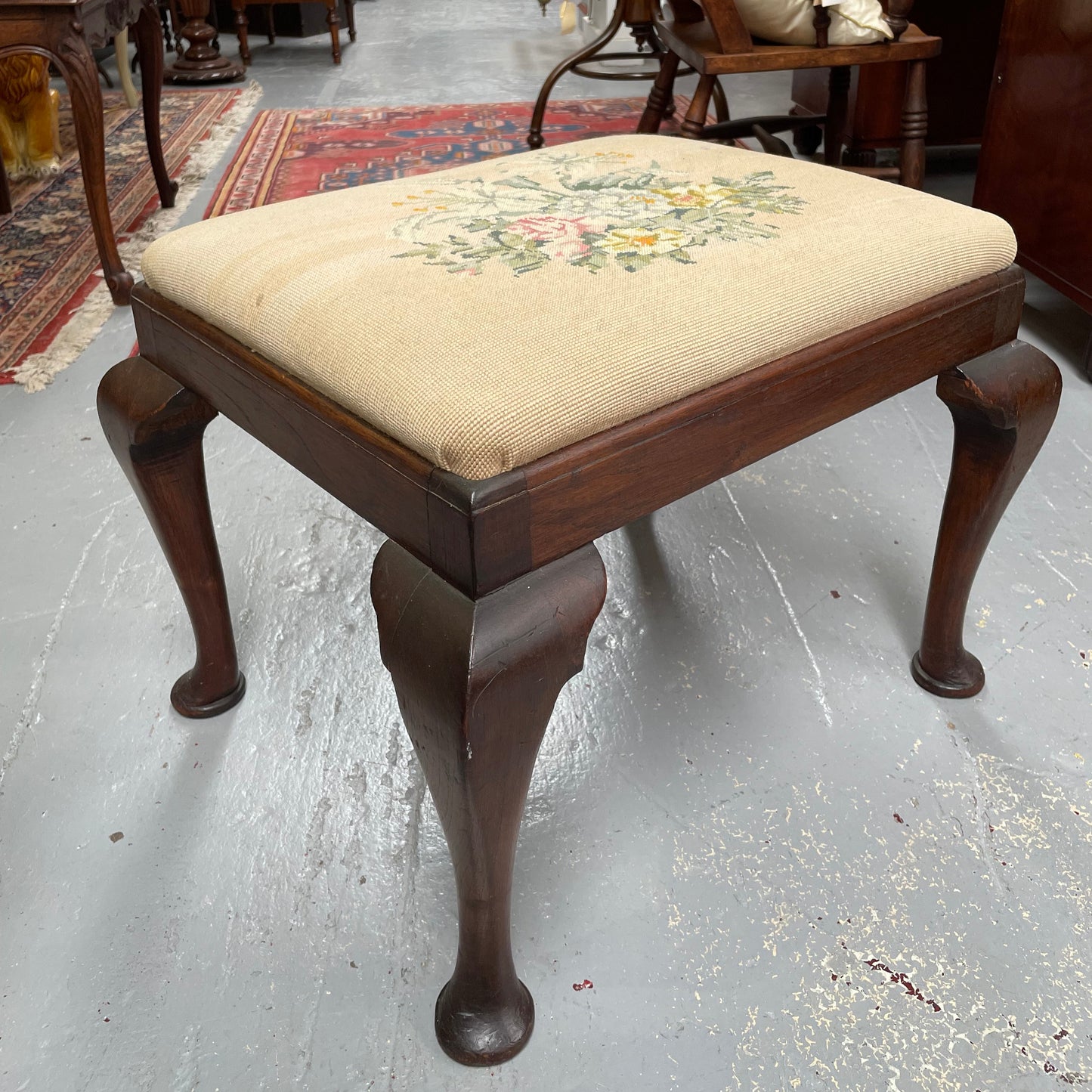 Lovely Vintage Stool with Tapestry