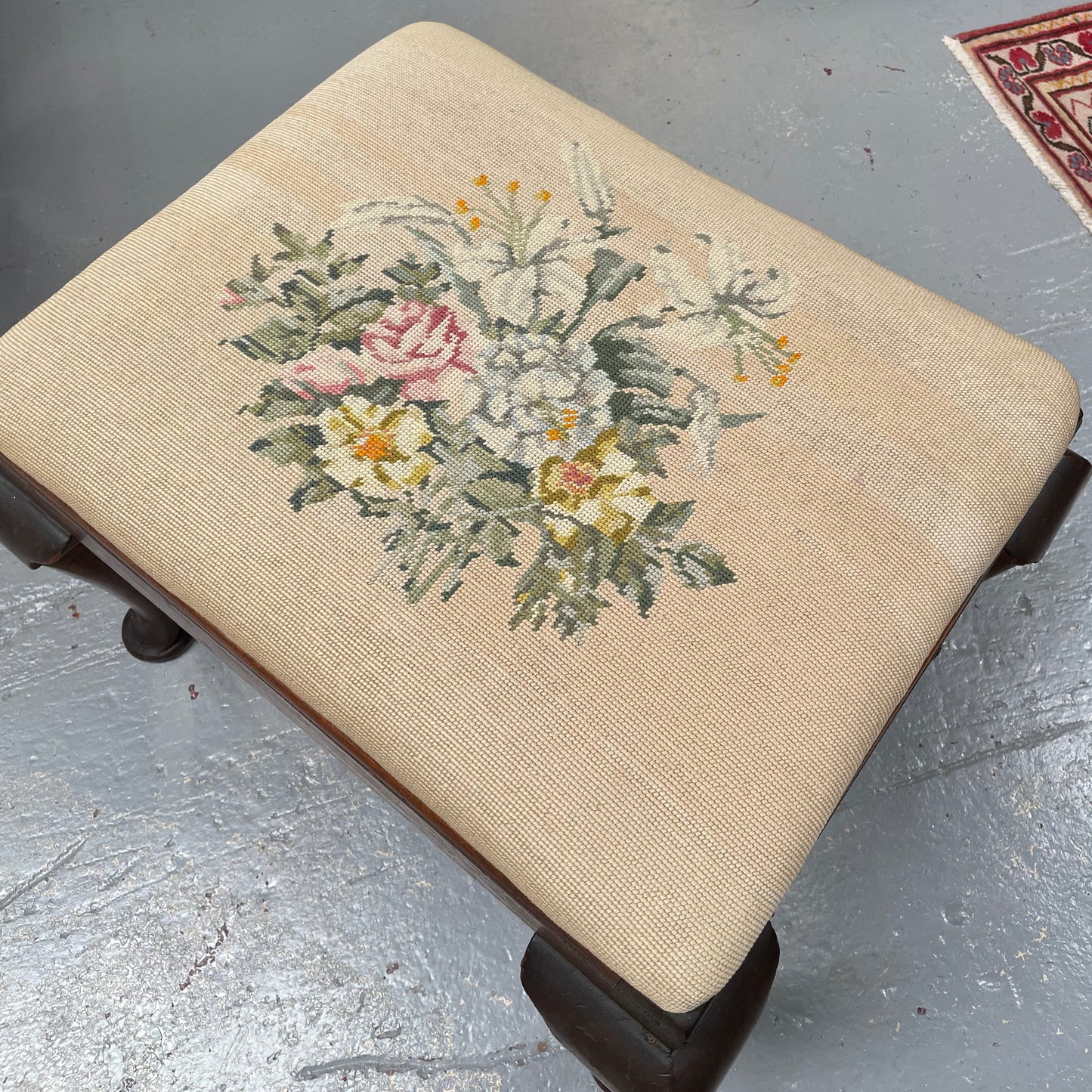 Lovely Vintage Stool with Tapestry