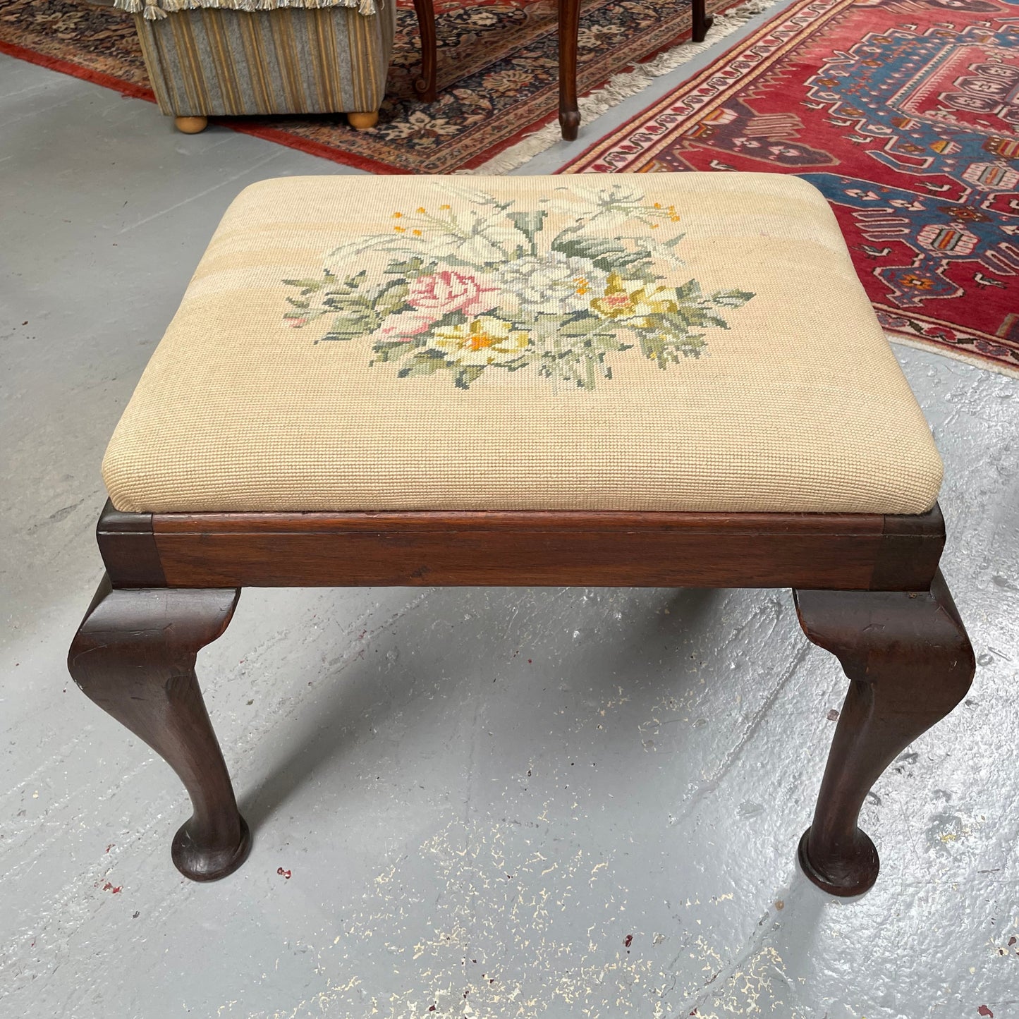 Lovely Vintage Stool with Tapestry