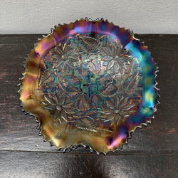 Northwood Purple Poinsetta & Lattice Carnival Glass Bowl | Antique & Vintage | Moonee Ponds Antiques | Australia Wide Delivery
