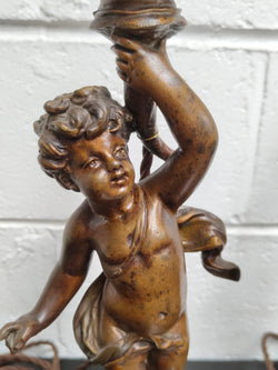 Pair French Art Deco Bronzed Metal Cherub Lamps | Antique & Vintage | Moonee Ponds Antiques | Australia Wide Delivery