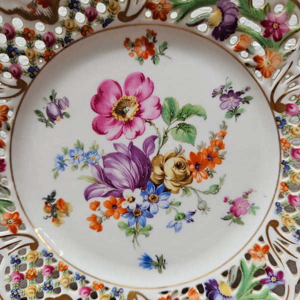 Pair Schumann Dresden Reticulated Hand Painted Plates