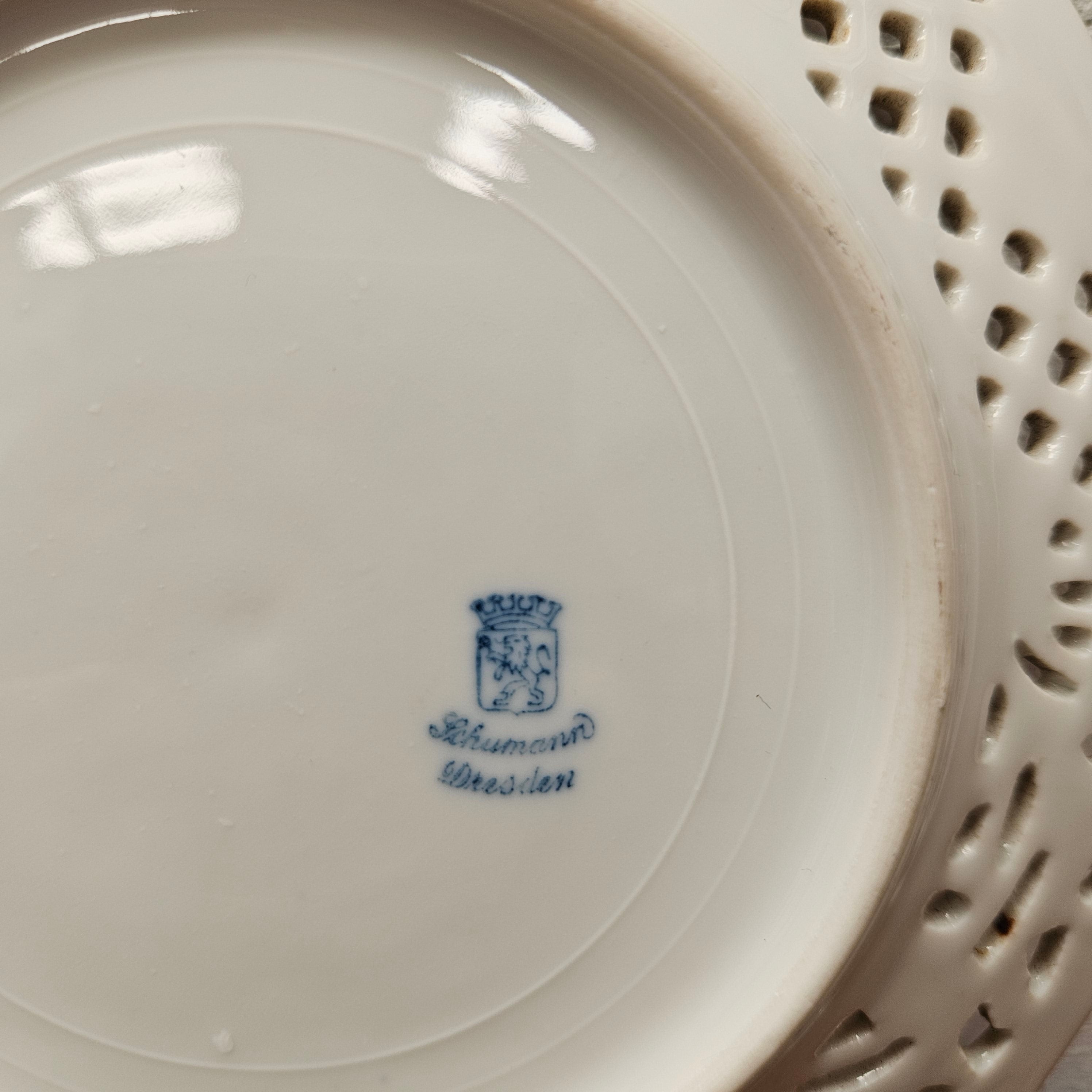 Pair Schumann Dresden Reticulated Hand Painted Plates | Antique & Vintage | Moonee Ponds Antiques | Australia Wide Delivery